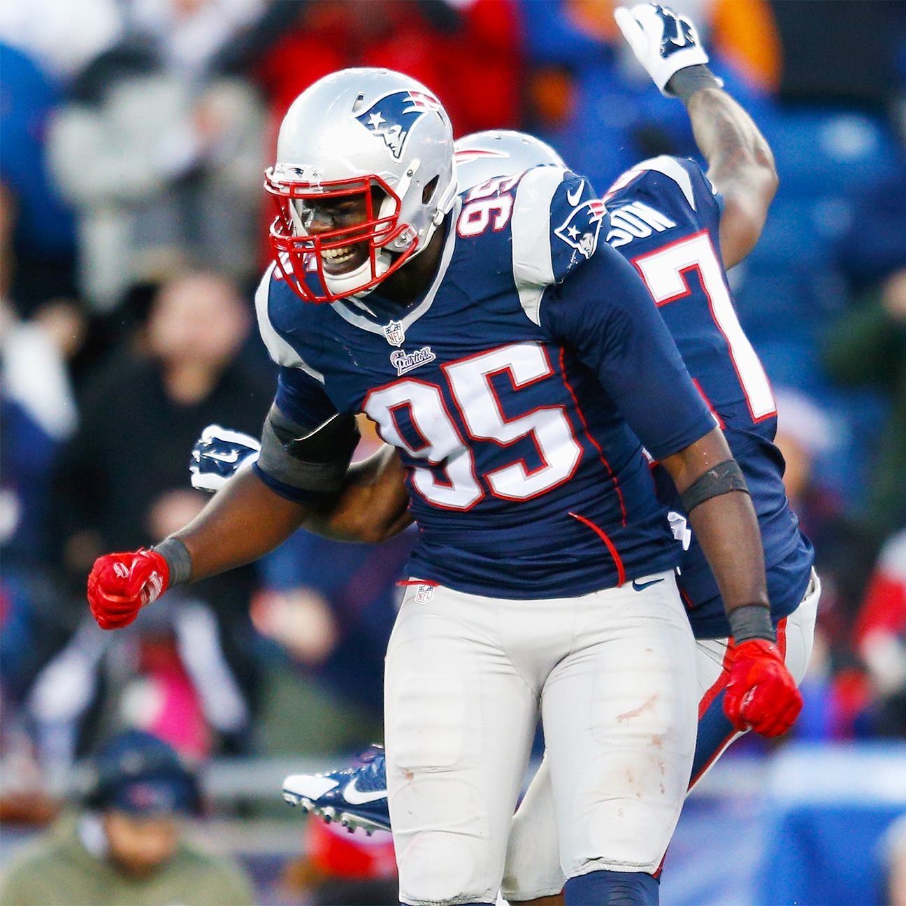 New England Patriots defensive end Chandler Jones emotional in return