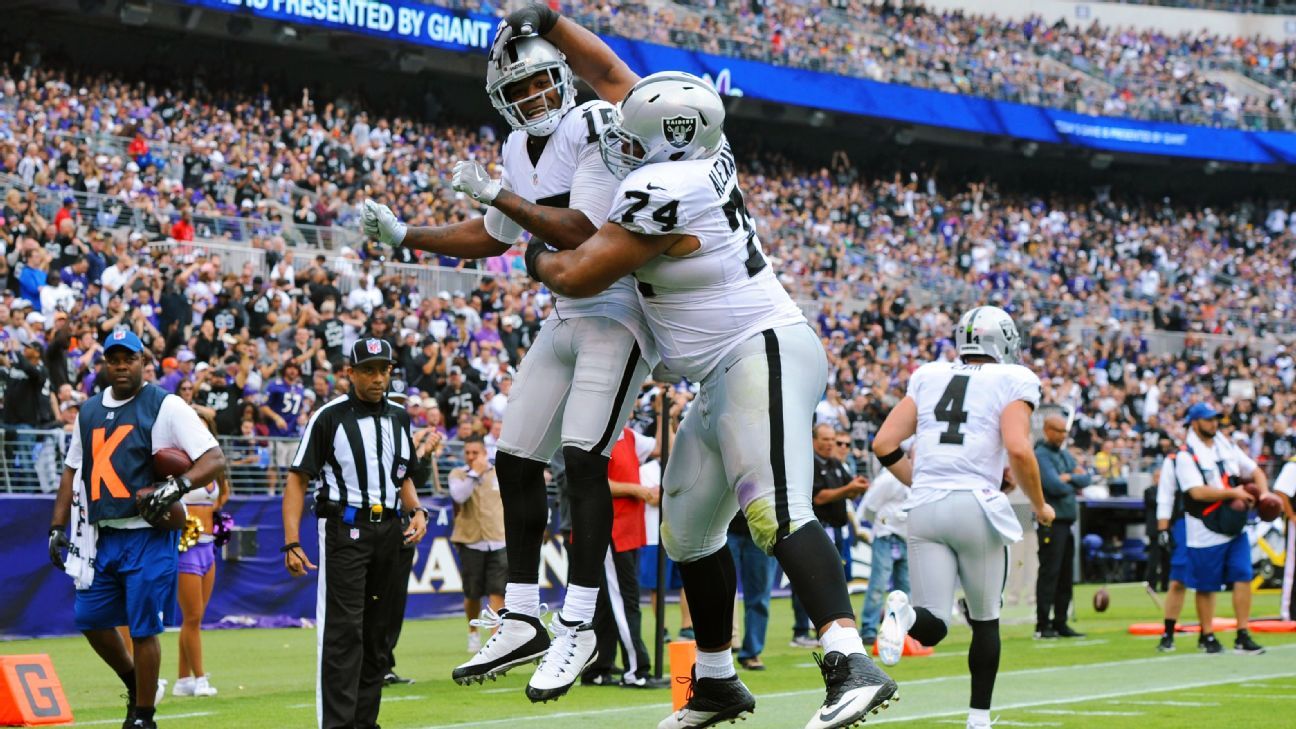 Michael Crabtree wills Raiders to win over Ravens with three TDs