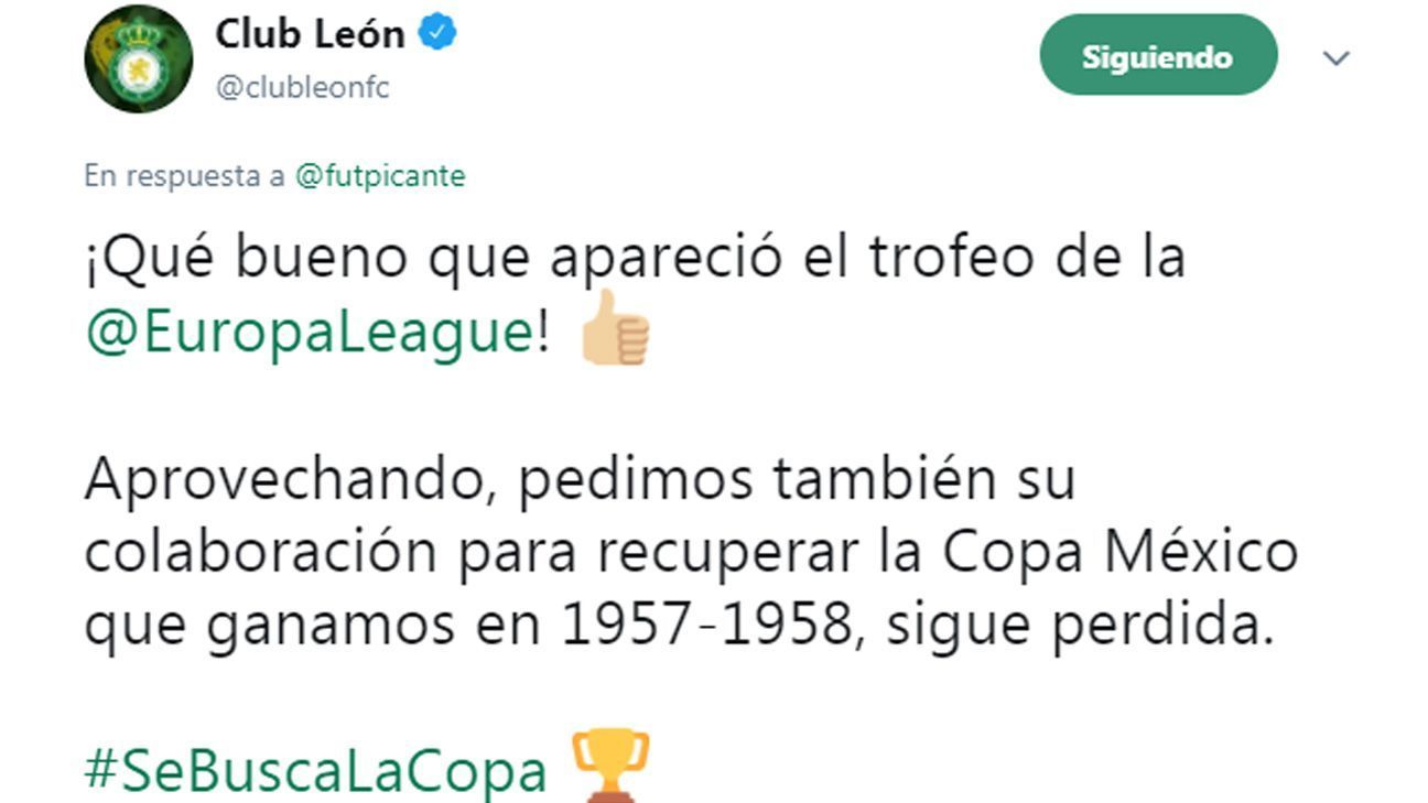 Tras recuperar la Europa League, León espera que aparezca su Copa México