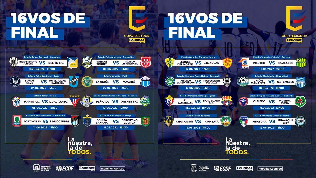 Con los equipos de LigaPro, se definieron los cruces de 16vos de final de la Copa Ecuador