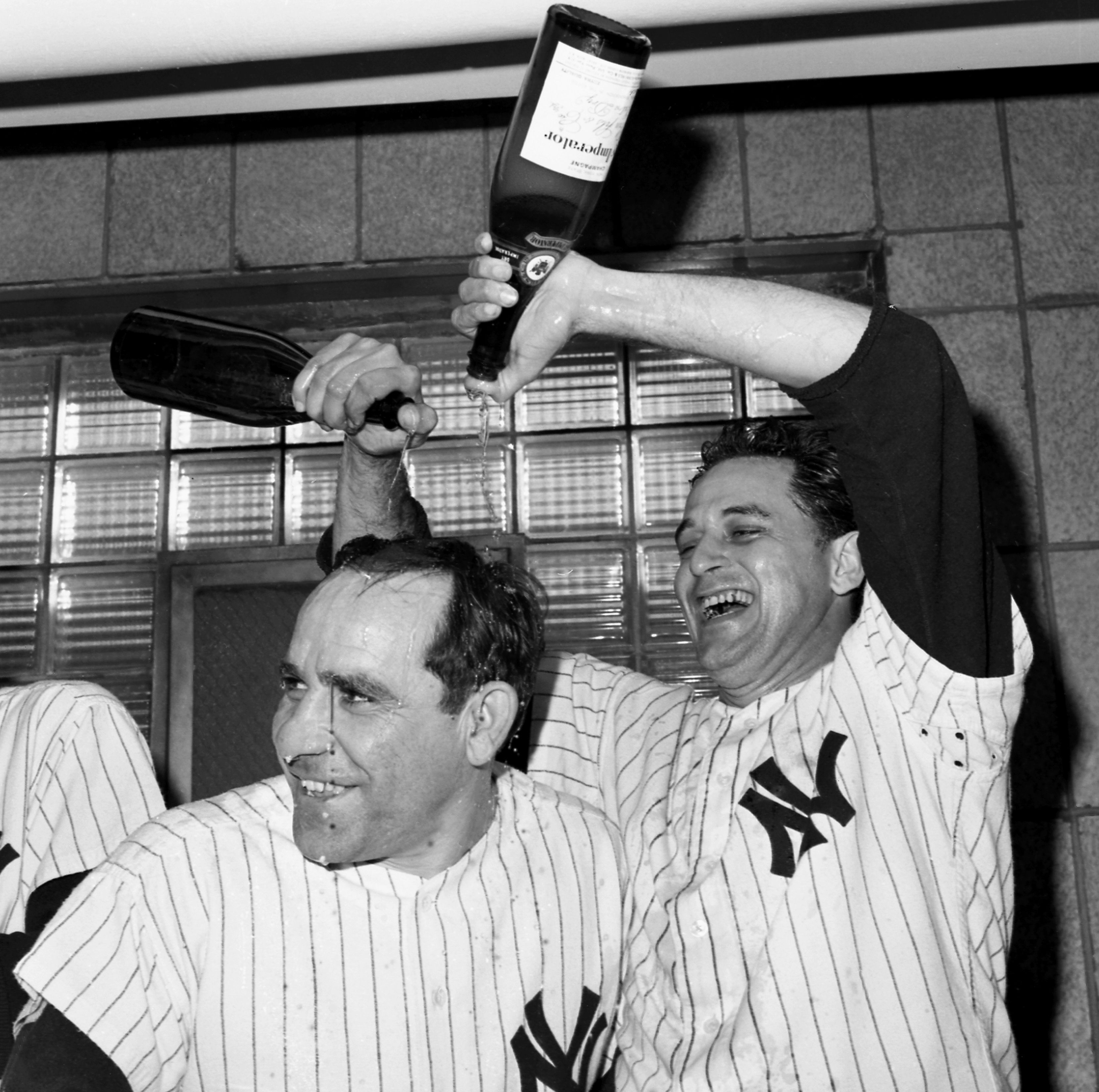 Yogi Berra celebrates