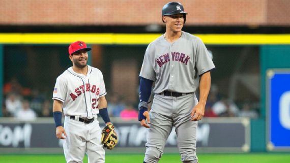 New York Yankees outfielder Aaron Judge's height brought into perspective  in picture next to Pittsburgh Pirates shortstop Oneil Cruz - ESPN
