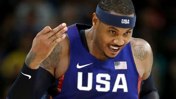 Carmelo Anthony playing for Team USA in the Olympics