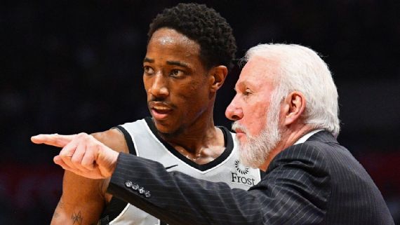 DeMar DeRozan and Gregg Popovich