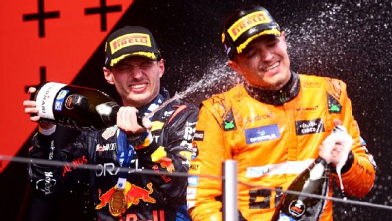 Max Verstappen and Lando Norris on track