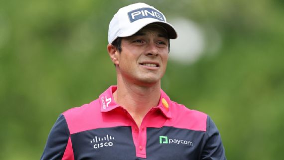 Viktor Hovland in pink and black
