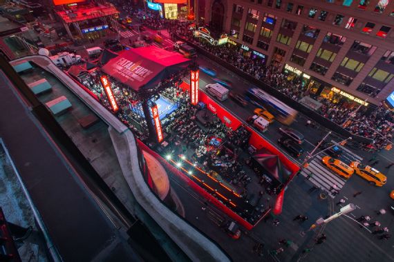 Boxing ring set up in Times Square