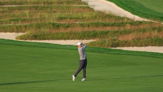 Rory McIlroy during a practice round at Oakmont's 'Church Pews' bunker