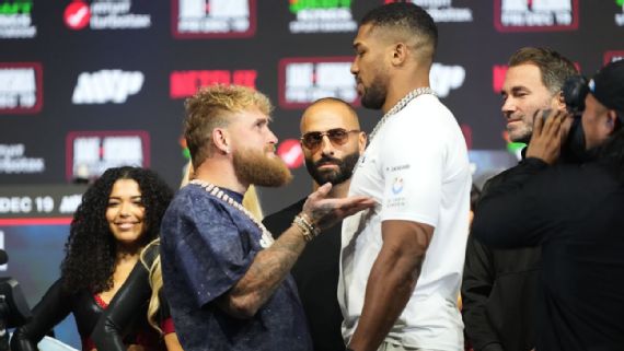 The size difference was on full display between Jake Paul and Anthony Joshua at Wednesday's news conference.