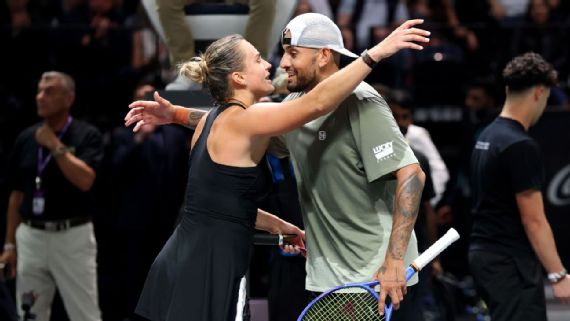 Top-ranked Aryna Sabalenka said she enjoyed the exhibition match against men's player Nick Kyrgios, despite losing in straight sets.