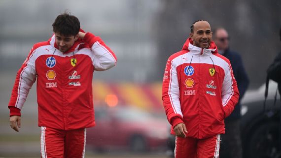 Charles Leclerc and Lewis Hamilton at Fiorano Circuit