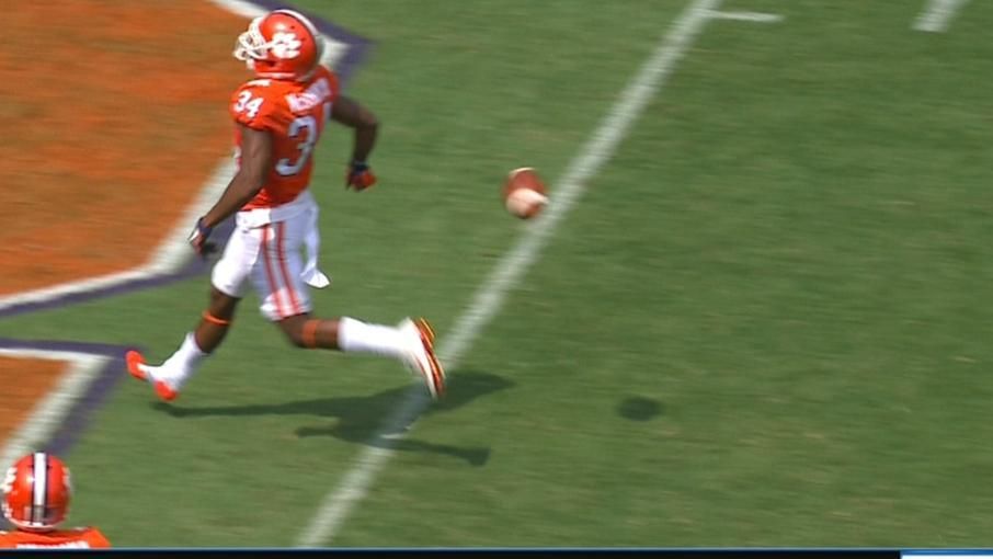 Clemson's McCloud spoils TD return by fumbling at goal line ESPN Video