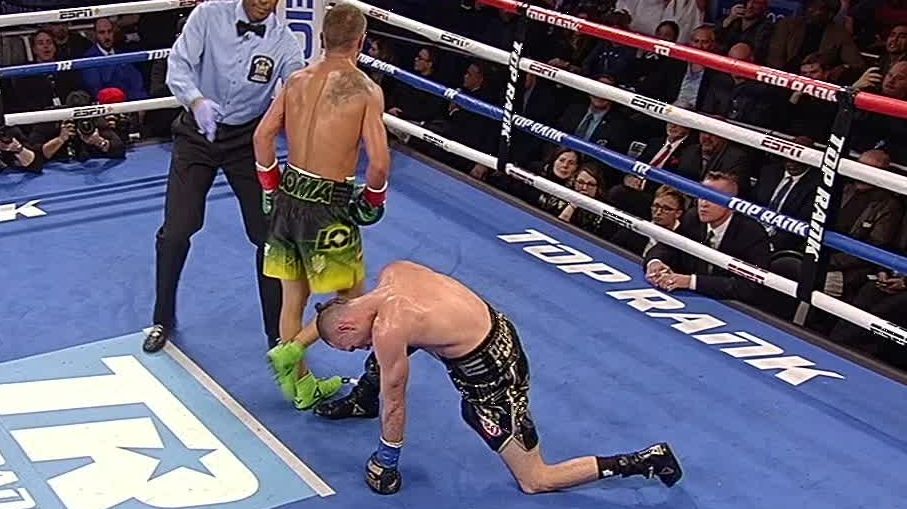 1:04Lomachenko knocks Pedraza down twice in the 11thVasiliy Lomachenko brings José Pedraza to a knee twice in the 11th round, but Pedraza survives for a decision.