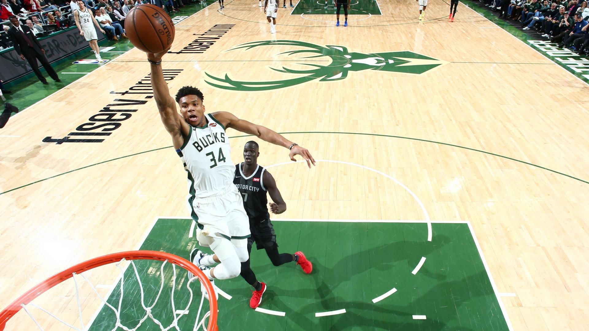 Giannis takes off from just inside free throw line for dunk - ESPN Video