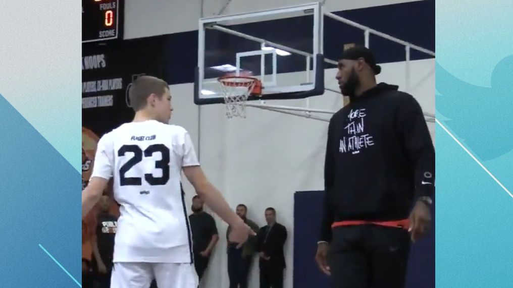 Lebron Takes On 14 Year Old In 3 Point Shootout Espn Video