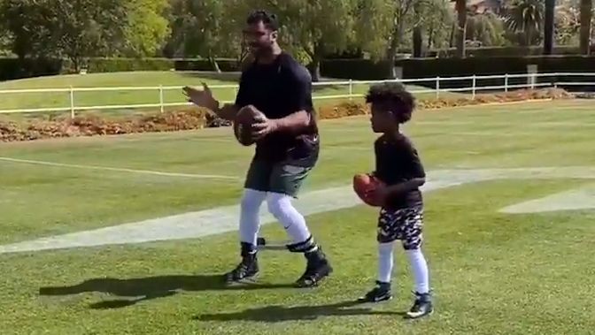 Ciara's Son Future Jr. Practices Basketball With Russell Wilson