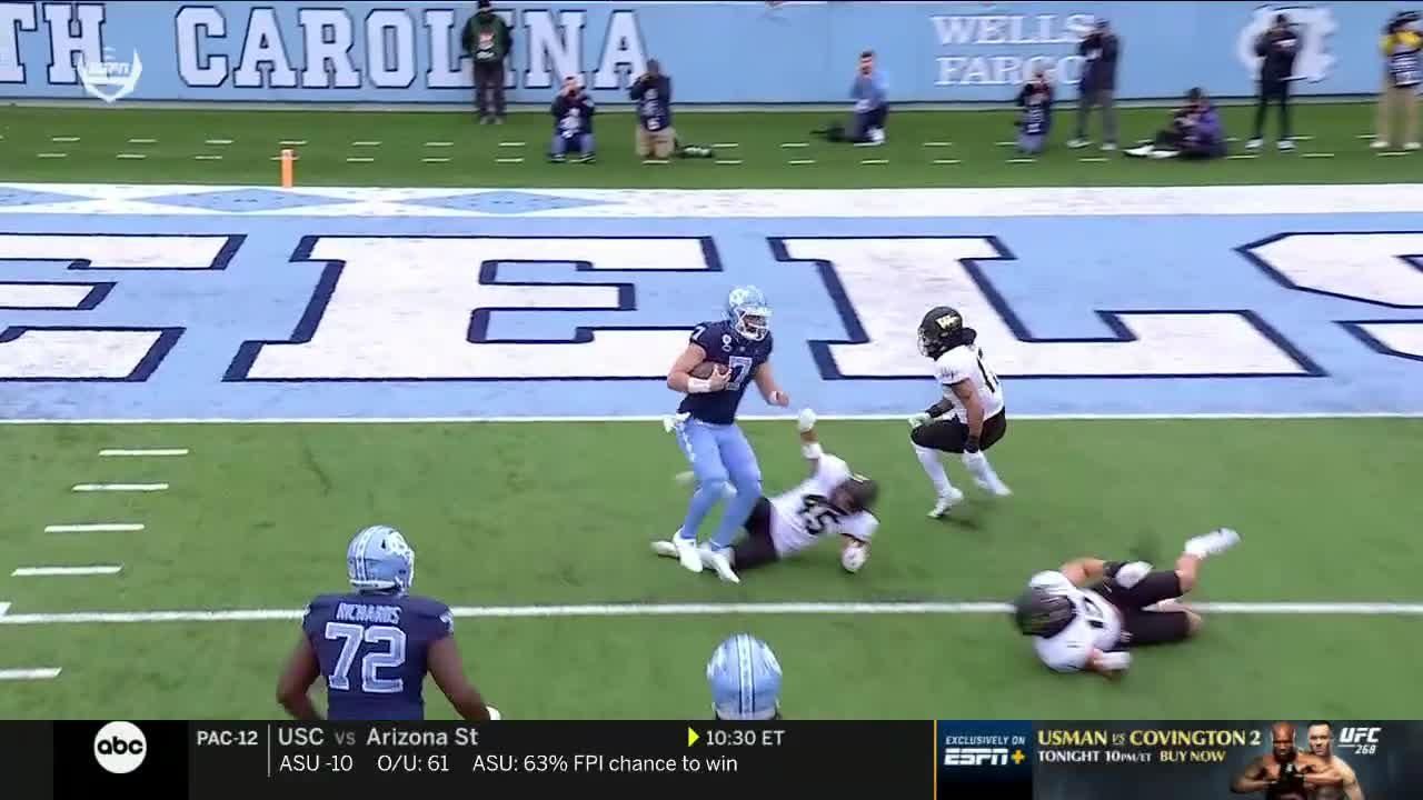 Sam Howell takes it himself for an 18yard rushing TD ESPN Video