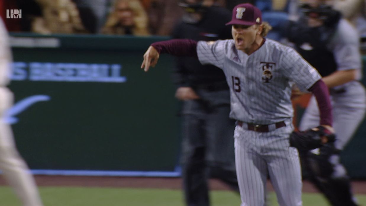 Pitcher goes viral for 'Horns Down' after victory over UT