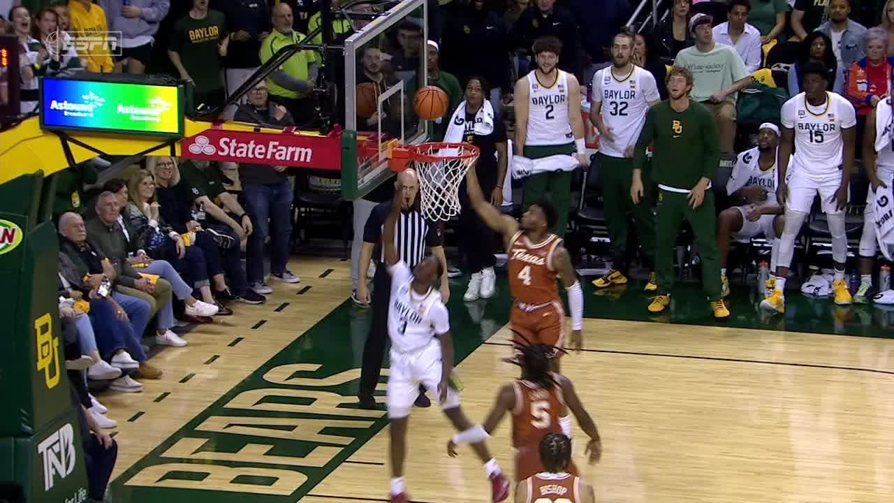 Texas accidently dishes the rock to Baylor for the basket ESPN Video