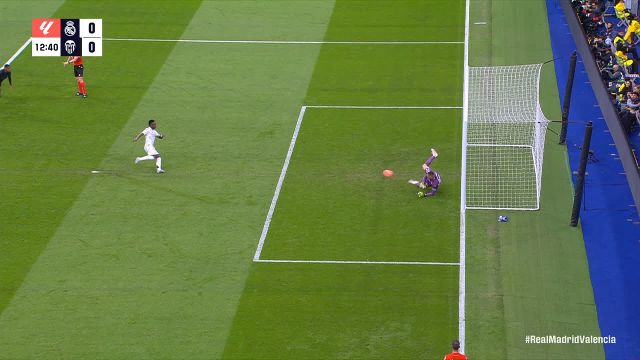 Giorgi Mamardashvili saves a penalty against Real Madrid