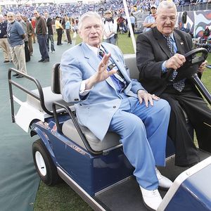 Tennessee Titans owner Bud Adams wears his 1999 AFC Championship