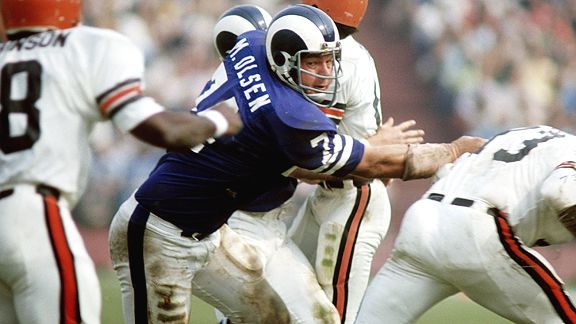 Merlin Olsen During Rams-lions Game Metal Print by Bettmann