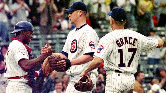 Kerry Wood hugs his son after his last 1/3 inning pitched