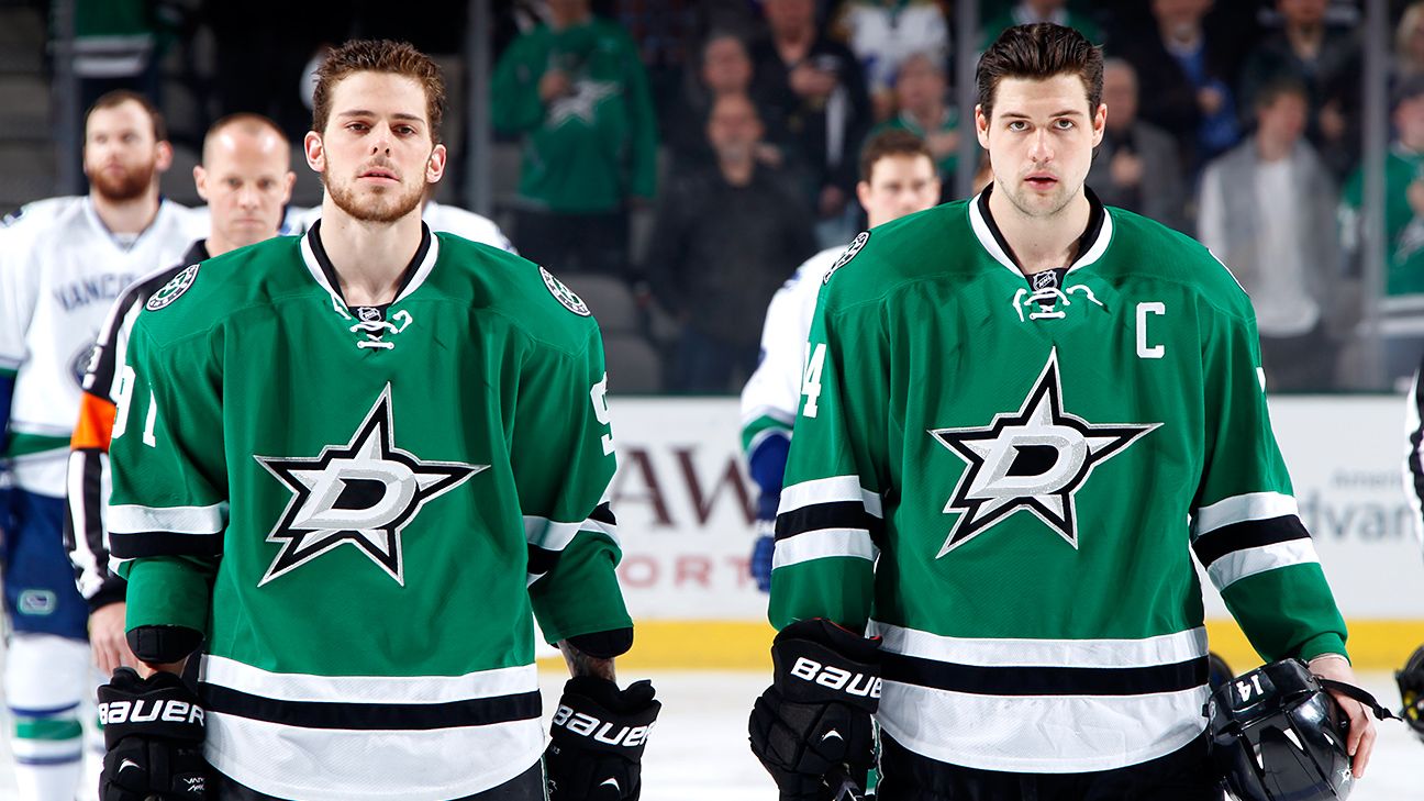 Jamie Benn of the Dallas Stars prepares to take on the Winnipeg Jets