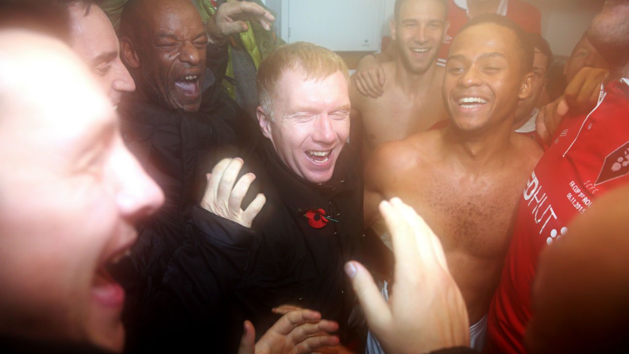Paul Scholes celebrated Salford City cup win to Rick Astley