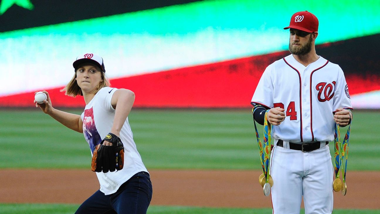 Katie Ledecky Throws First Pitch at Nationals Game