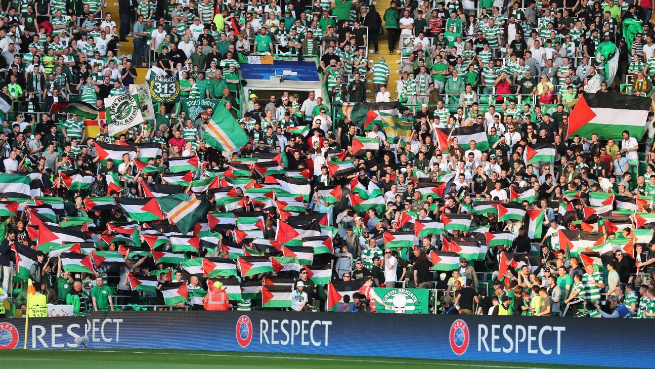 Fans of Scottish football team Celtic FC show support for