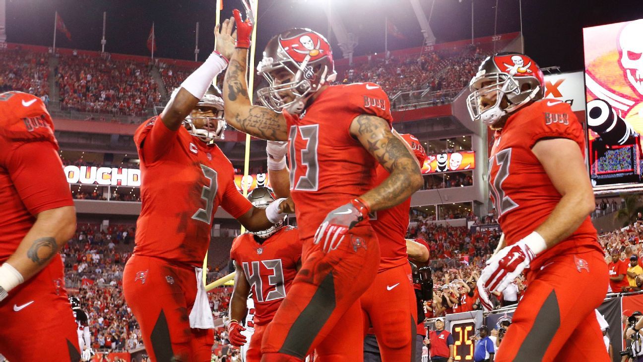 Thursday Night Football Buccaneers vs Rams Color Rush Uniforms