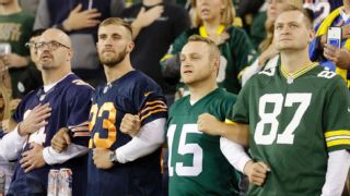 Green Bay Packers Chicago Bears Joined By Small Groups Of Fans In Linking Arms During Anthem