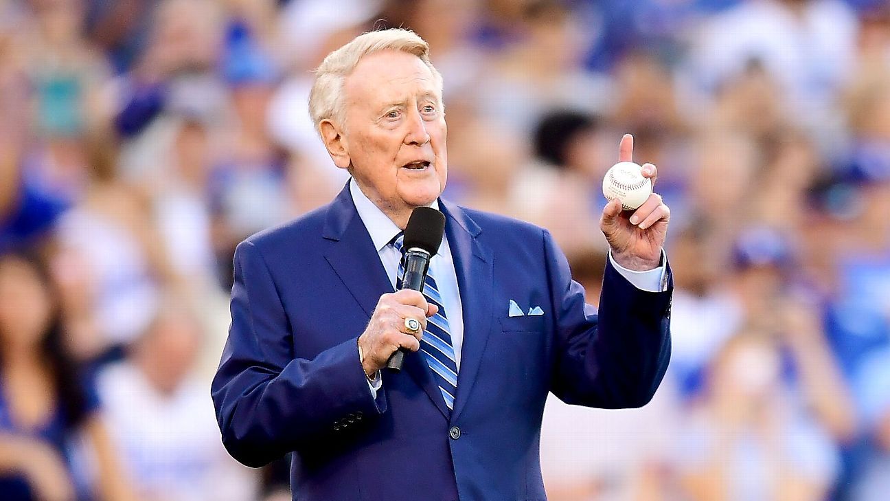 Los Angeles Dodgers honoring Vin Scully with commemorative patch on uniforms