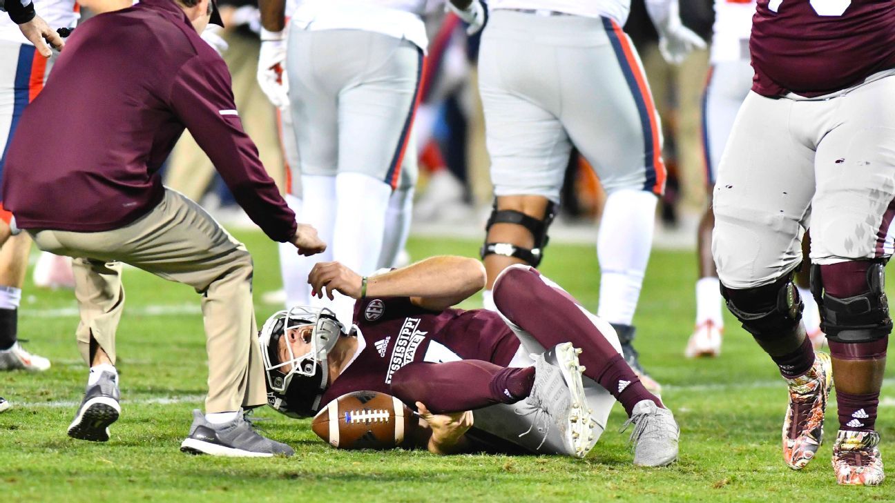 Nick Fitzgerald Of Mississippi State Bulldogs Exits With Leg