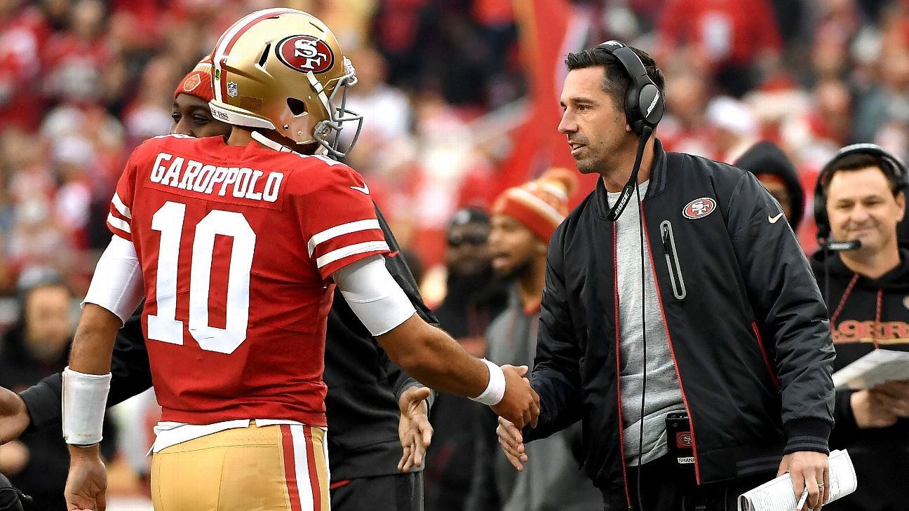 49ers coach Kyle Shanahan believes QB Jimmy Garoppolo (calf), LT Trent  Williams (shoulder) have chance to play in Week 5