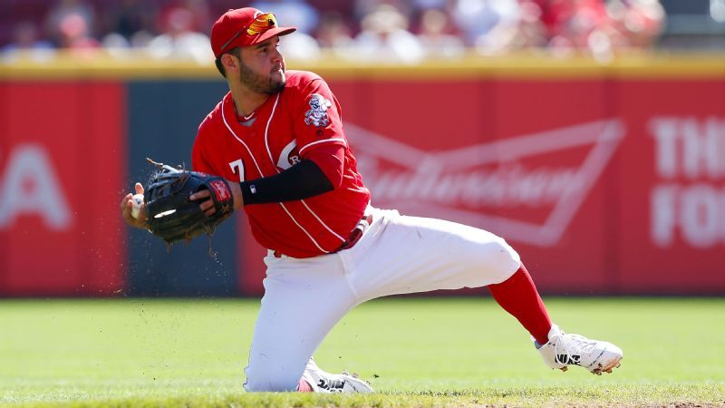 Eugenio Suarez -- Game-Used Los Rojos Jersey -- 42nd HR of 2019