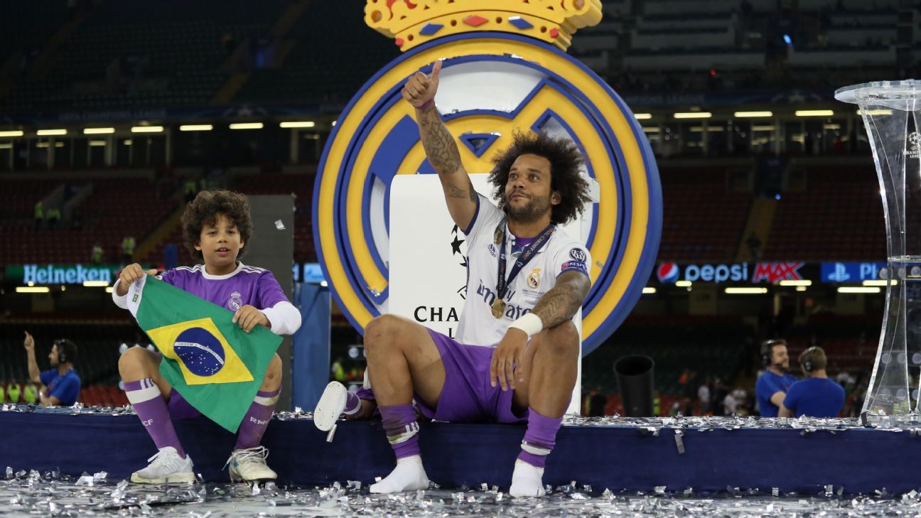 Marcelo's son Enzo uses Real Madrid squad to pull off header trick