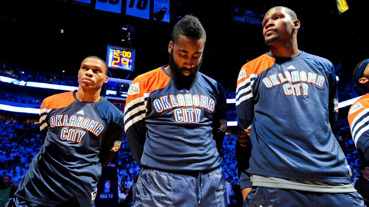 LOOK: James Harden completes OKC Thunder Big 3 MVP circle