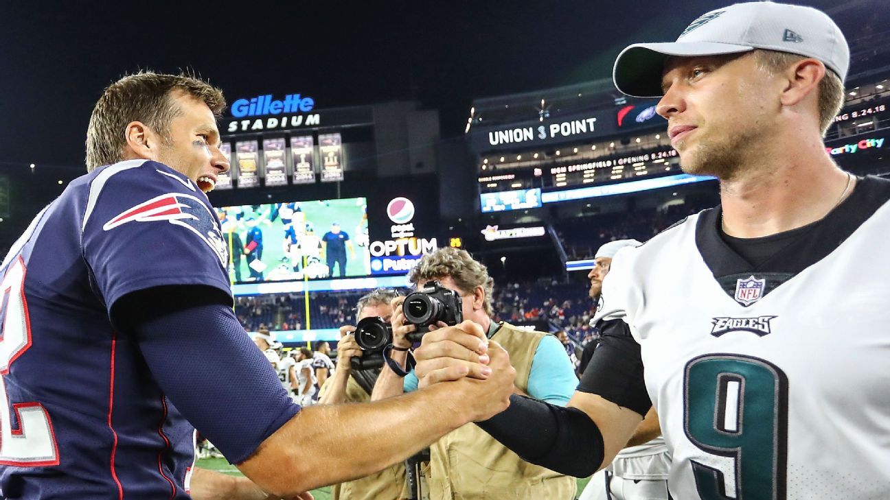 Tom Brady, Nick Foles finally connect after missed Super Bowl handshake -  ESPN