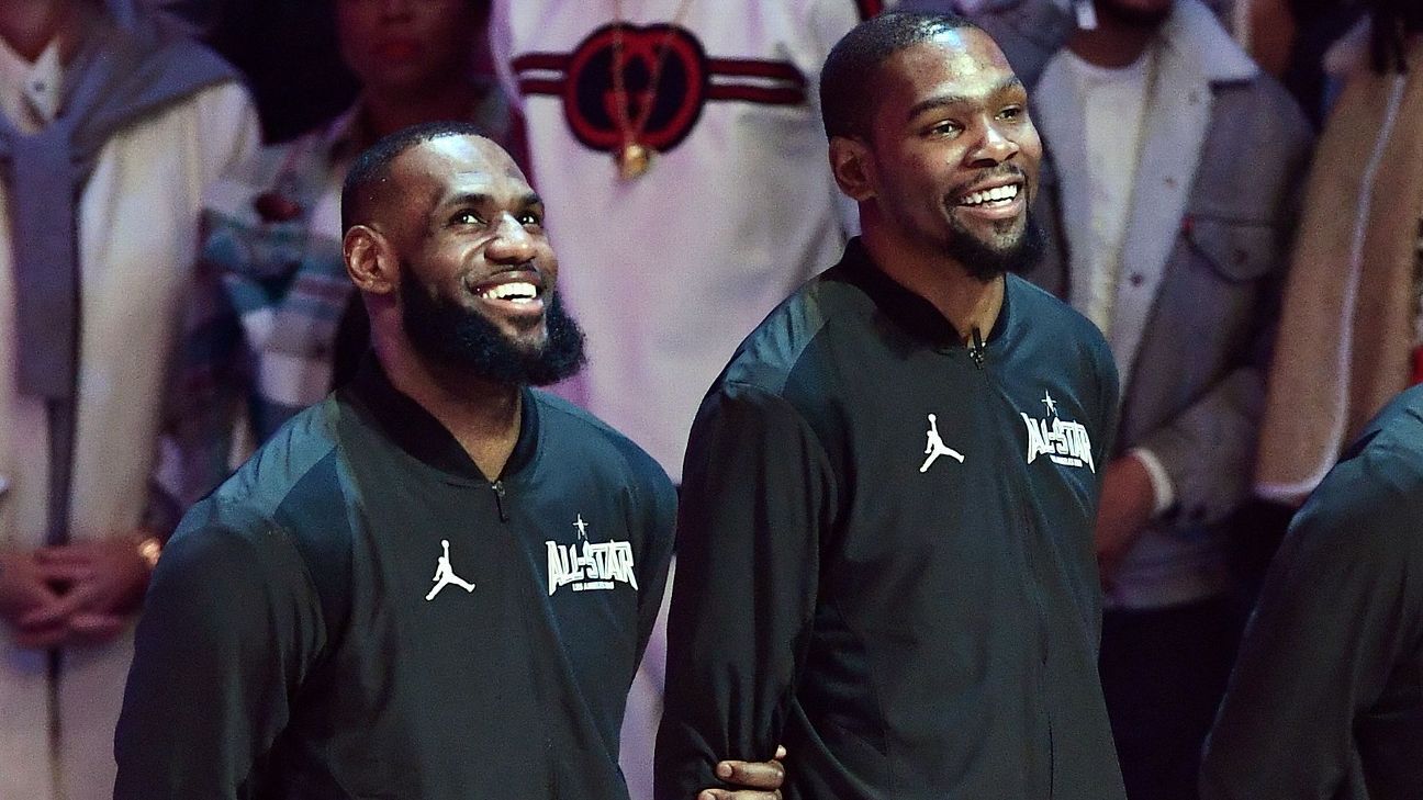 LeBron James of the Los Angeles Lakers and Kevin Durant of the Brooklyn Nets are named captains of the NBA All-Star game
