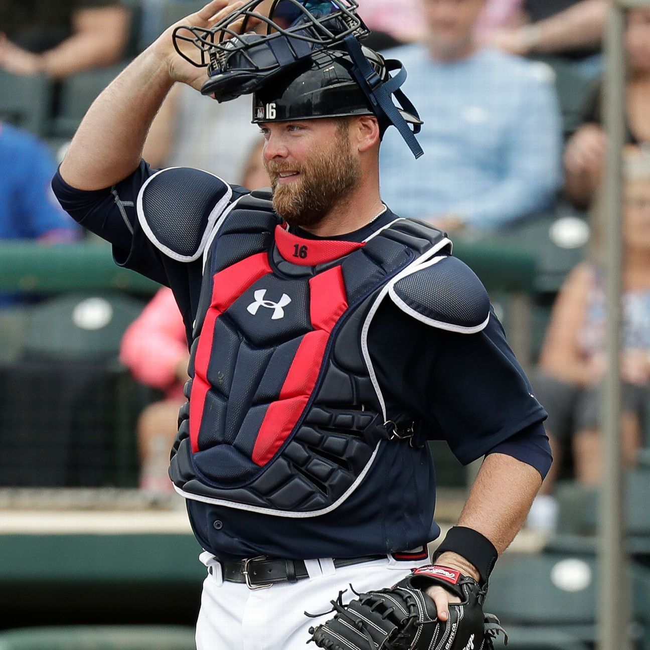 McCann catches for Atlanta Braves for 1st time in 5 years