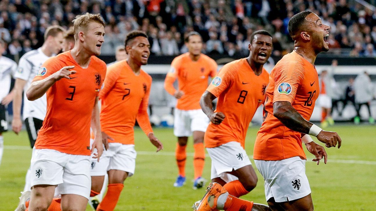 Image result for A superb second-half display gave the Netherlands an important Euro 2020 qualifying win over Germany in a thrilling, see-saw game in Hamburg.