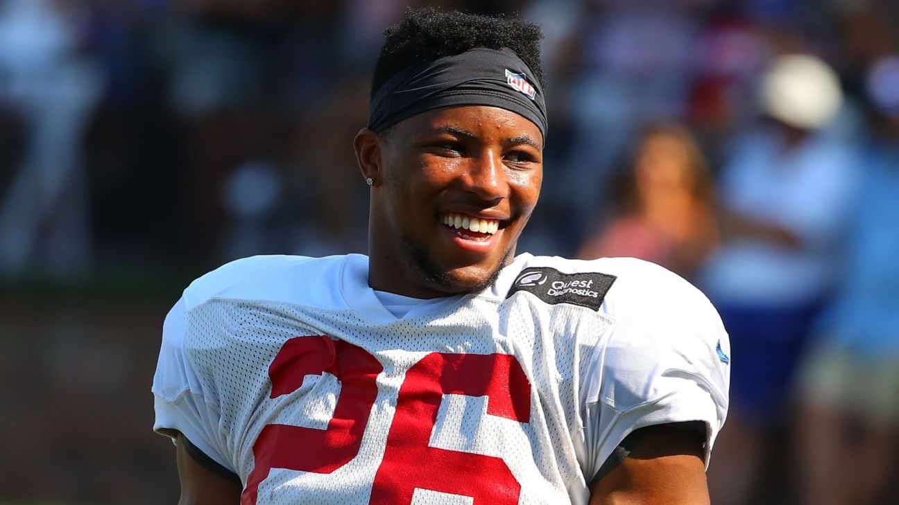 Saquon Barkley gets pep talk from Adrian Peterson 