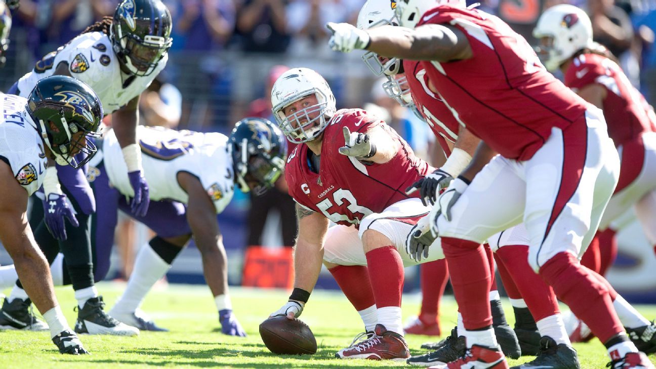 Arizona Cardinals rookie quarterback Kyler Murray takes the snap from  center A.Q. Shipley - Gold Medal Impressions