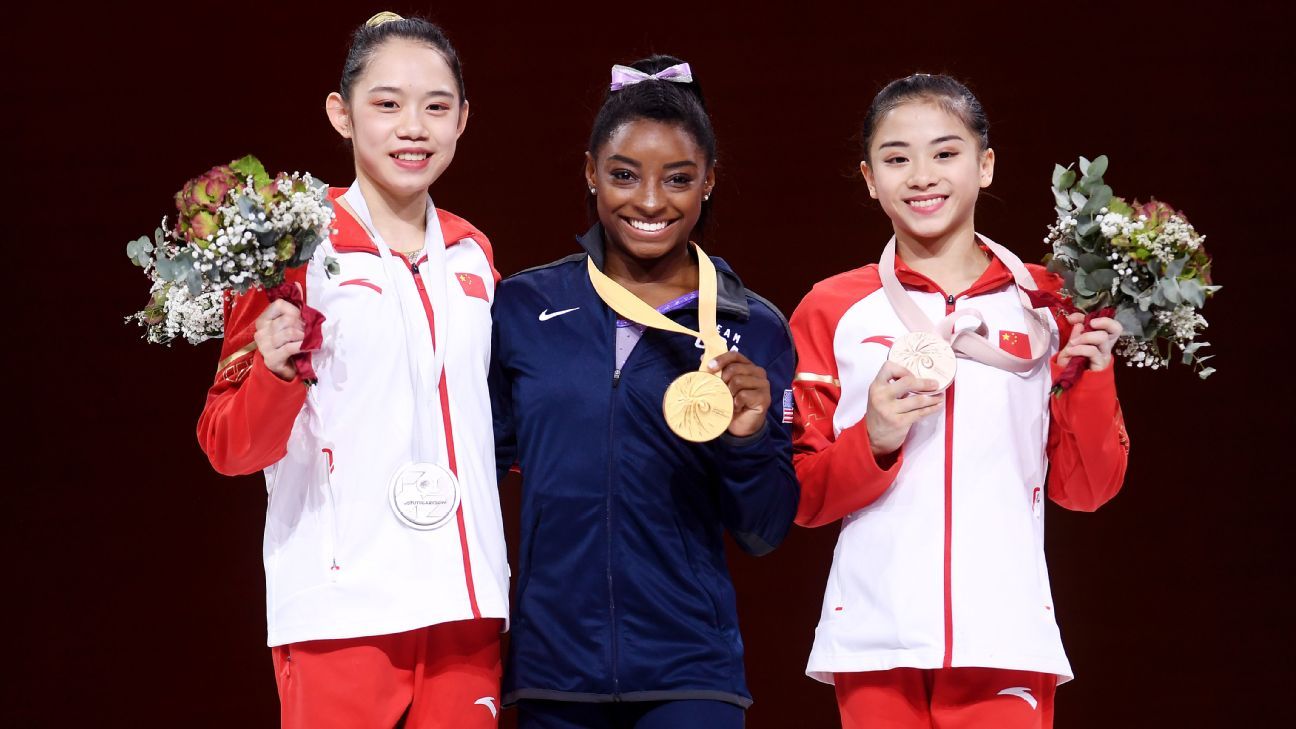 Simone Biles sets medals record at gymnastics worlds