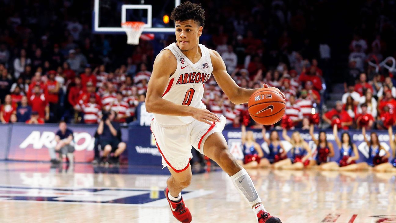 Arizona guard Josh Green (0) drives past Pepperdine guard Jade