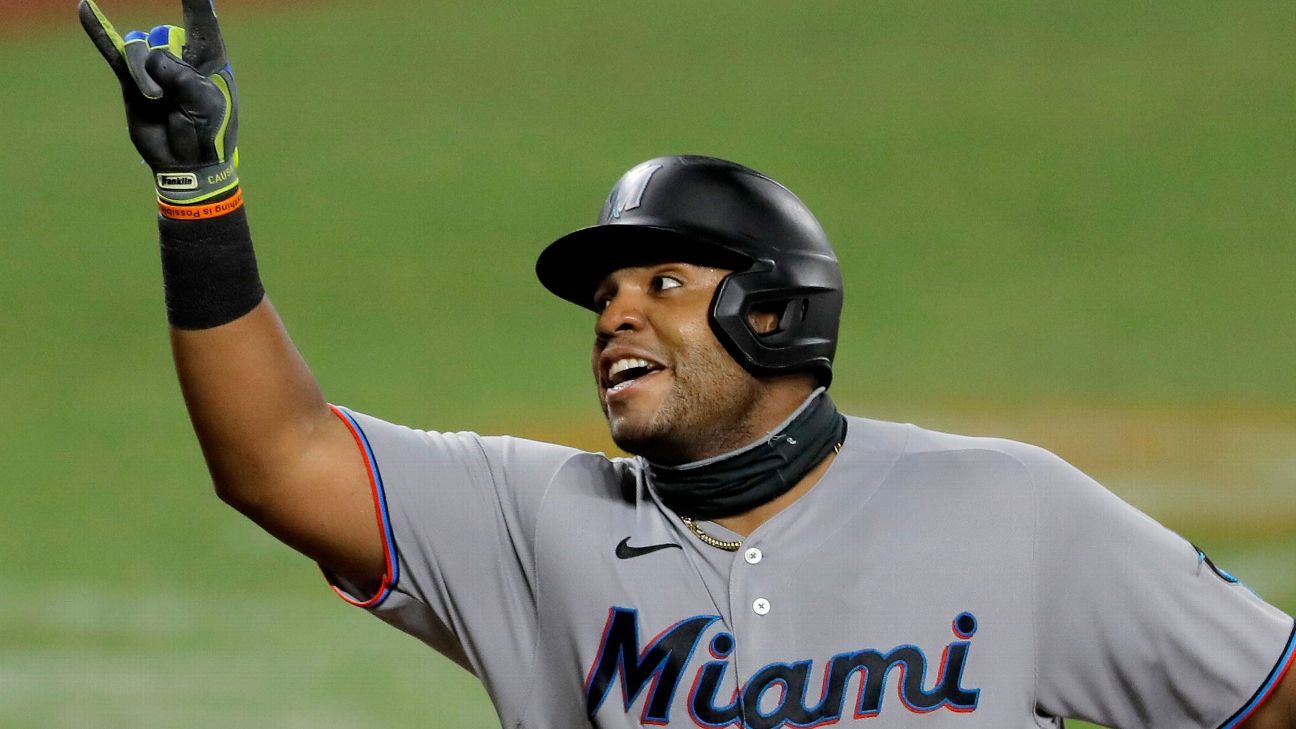 Miami Marlins City Connect Game-Used Jersey & Game-Used Batting Helmet from  Jesus Aguilar