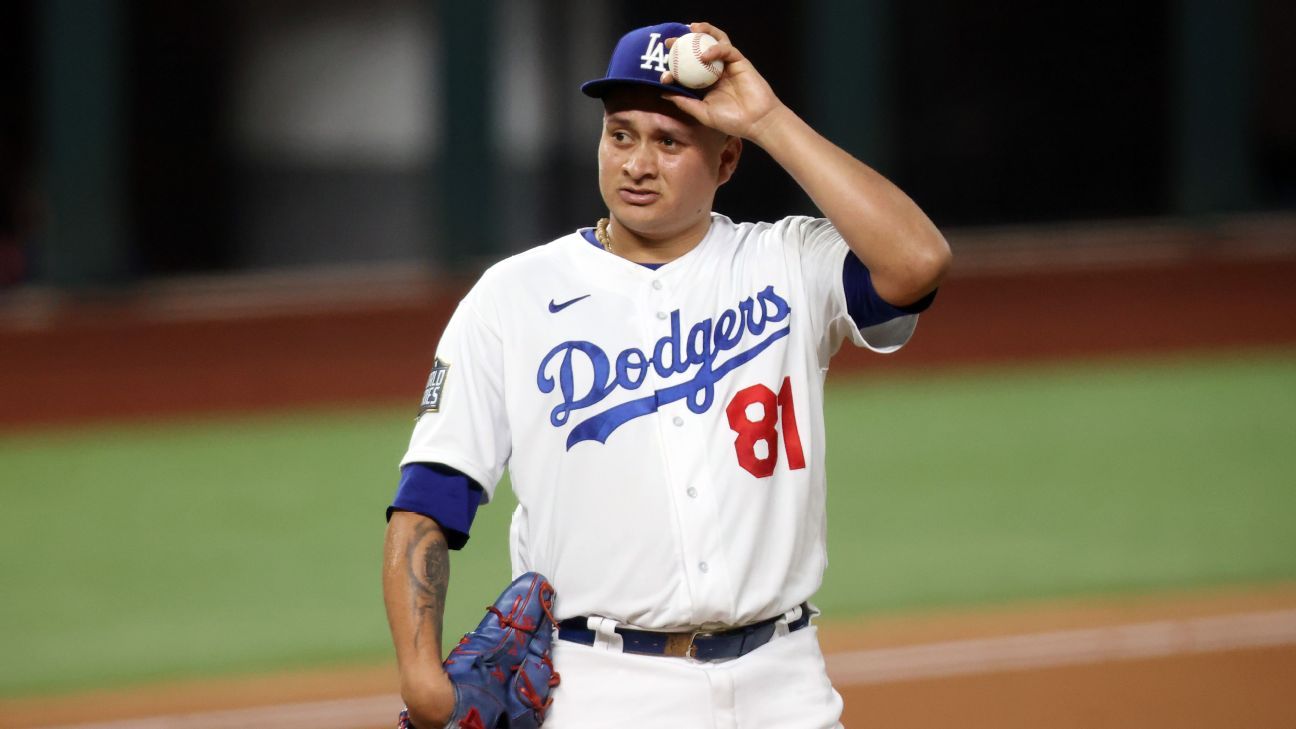 Los Angeles Dodgers pitcher Victor Gonzalez throws in the bullpen during  the sixth inning of a spring training baseball game against the Seattle  Mariners Saturday, March 19, 2022, in Peoria, Ariz. (AP