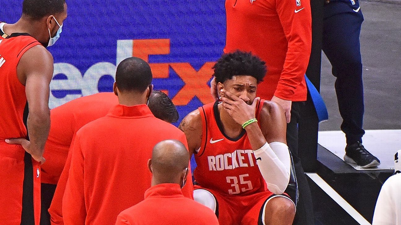 Christian Woodets of the Houston Rockets will have an MRI on his injured ankle